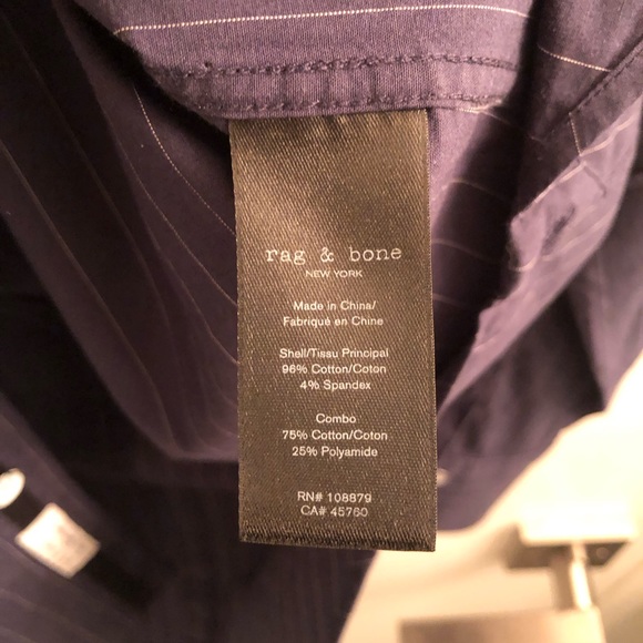 Rag & Bone Fit 2 Shirt in Navy with White Stripes (size XS) - Picture 4 of 5